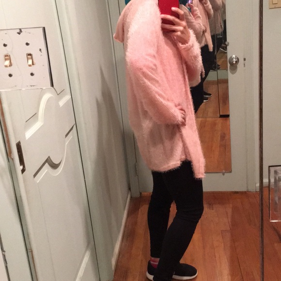 Last one! Was $35 Pink Shaggy Open Hooded Cardigan - Picture 5 of 8